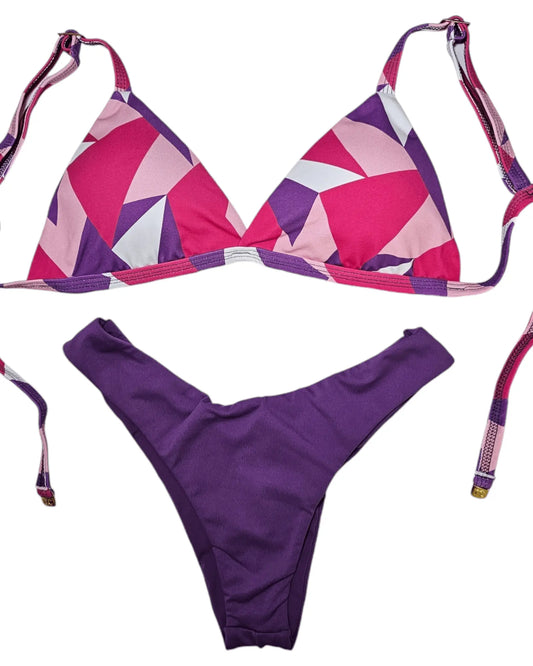 Abstract purple mood 2 piece bikini set - Beeluxxe