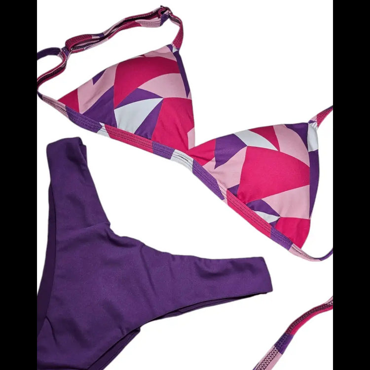 Abstract purple mood 2 piece bikini set - Beeluxxe