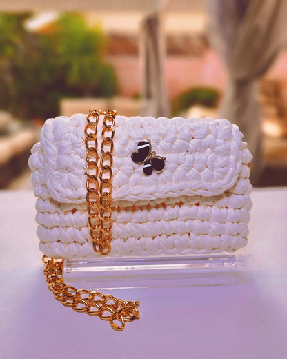 "Butterfly Bliss: Handmade White Crochet Crossbody Mini Bag" - Beeluxxe