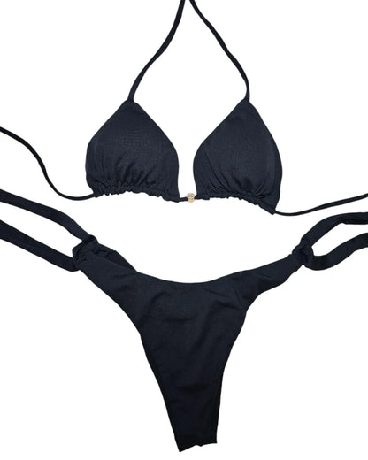 Classic moon black 2 piece bikini set - Beeluxxe