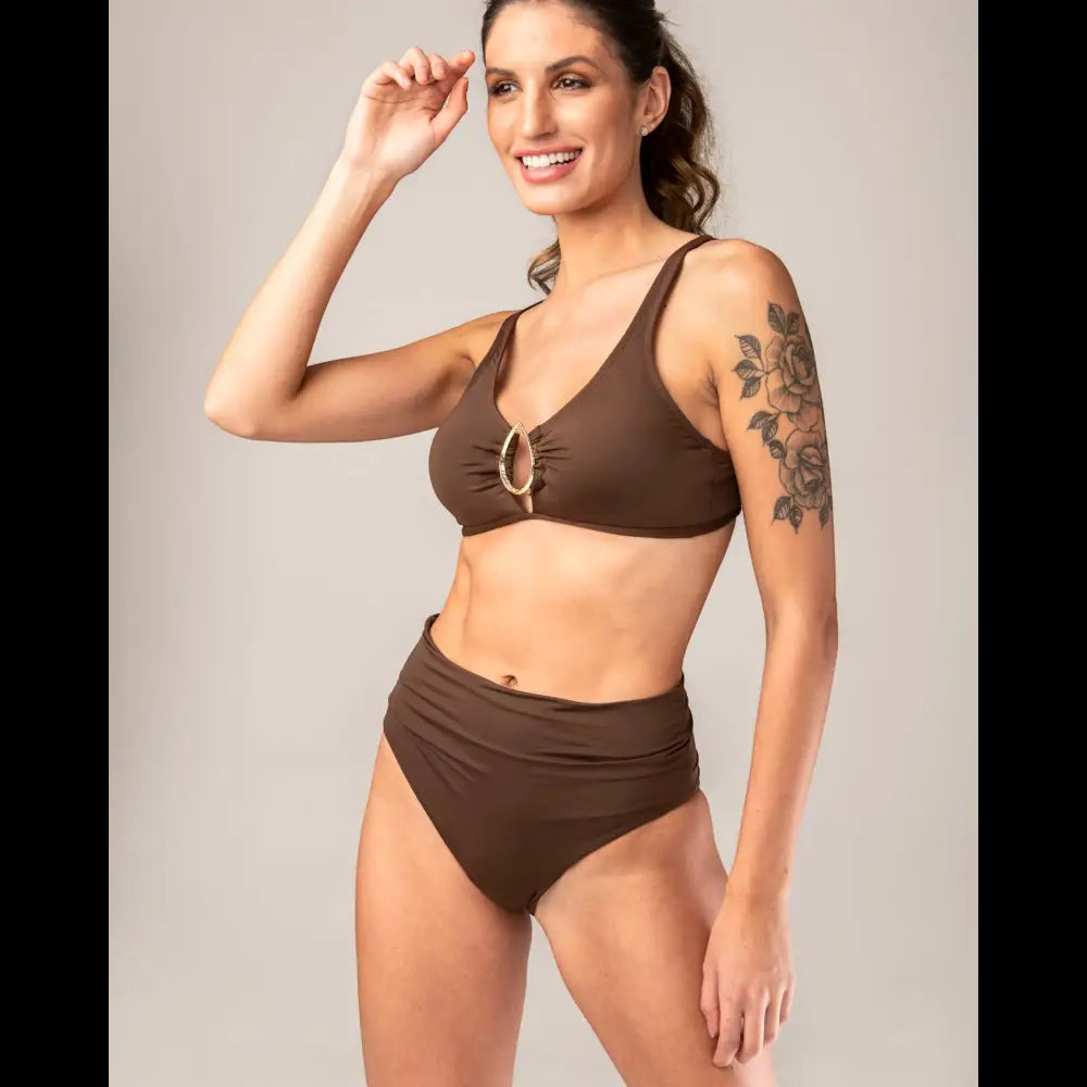 Eco-Friendly Bikini Set – Metal Buckle Top & Foldable Hot Pants | UV Protection SPF50 +