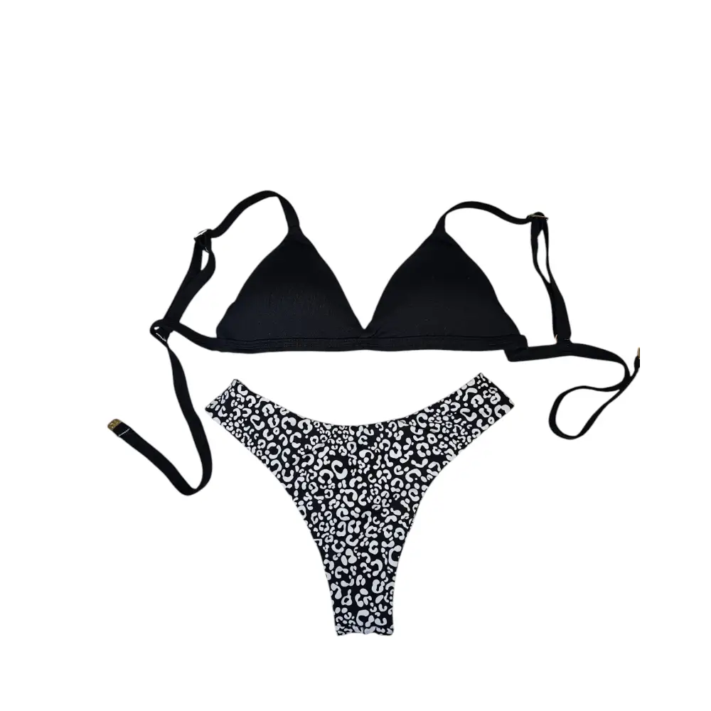 Print n black 2 piece Brazilian bikini set - Beeluxxe