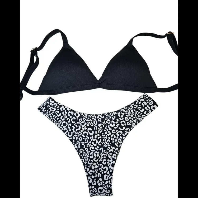 Print n black 2 piece Brazilian bikini set - Beeluxxe