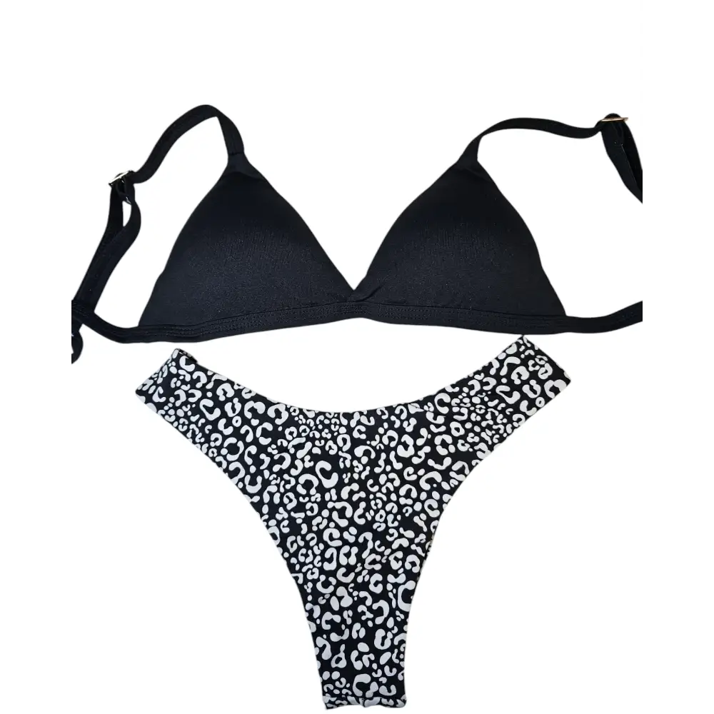 Print n black 2 piece Brazilian bikini set - Beeluxxe