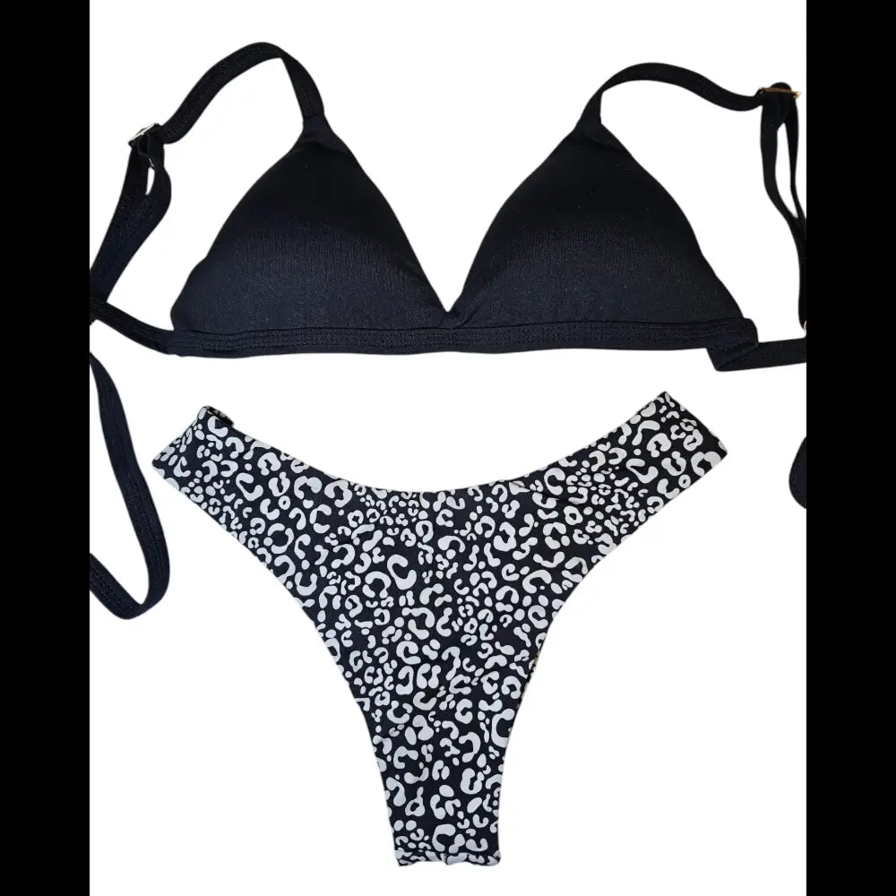 Print n black 2 piece Brazilian bikini set - Beeluxxe