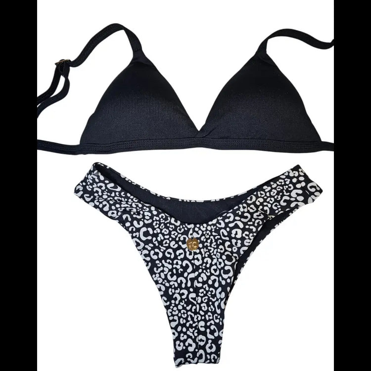 Print n black 2 piece Brazilian bikini set - Beeluxxe