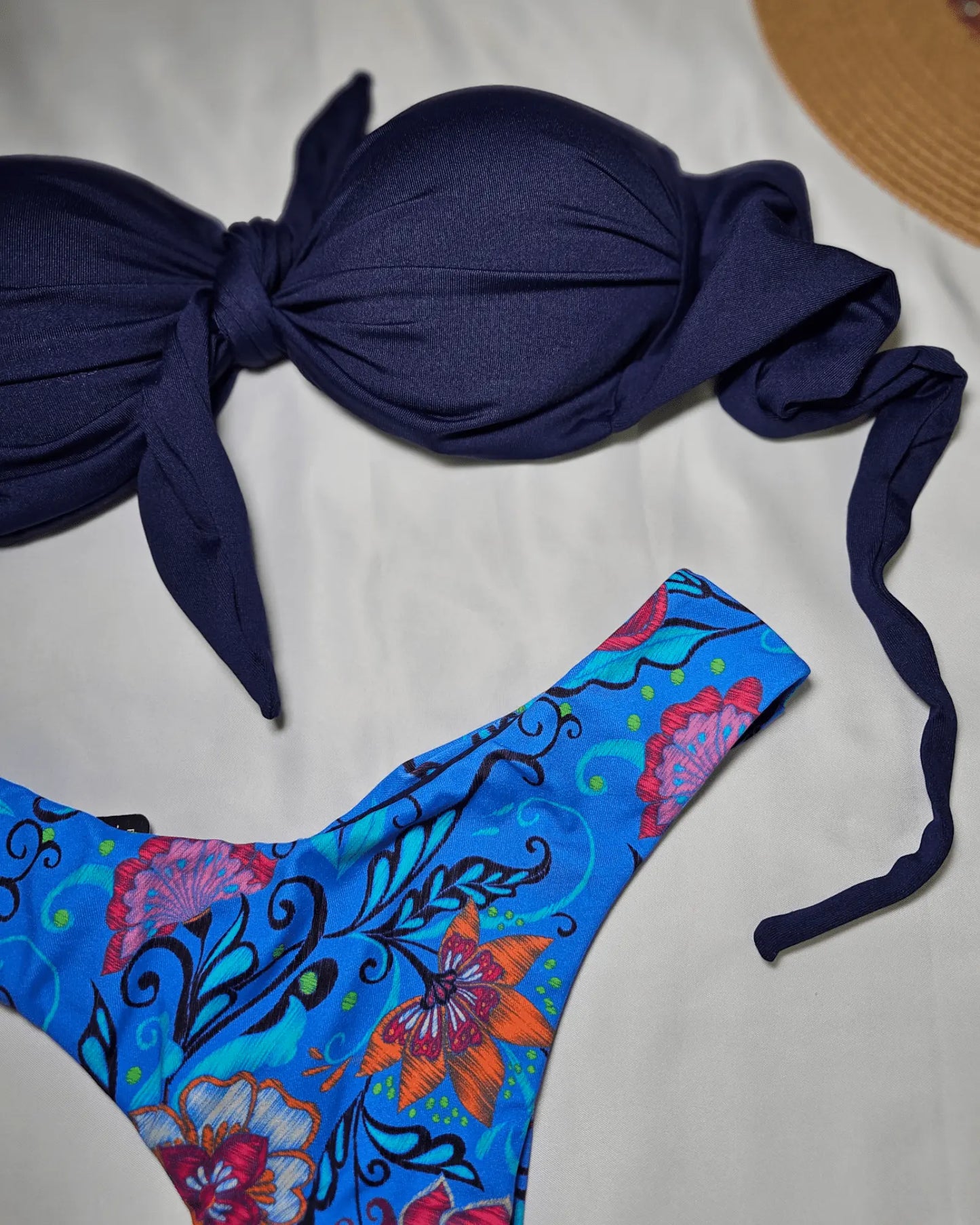 Strapless navy fun bikini set - Beeluxxe