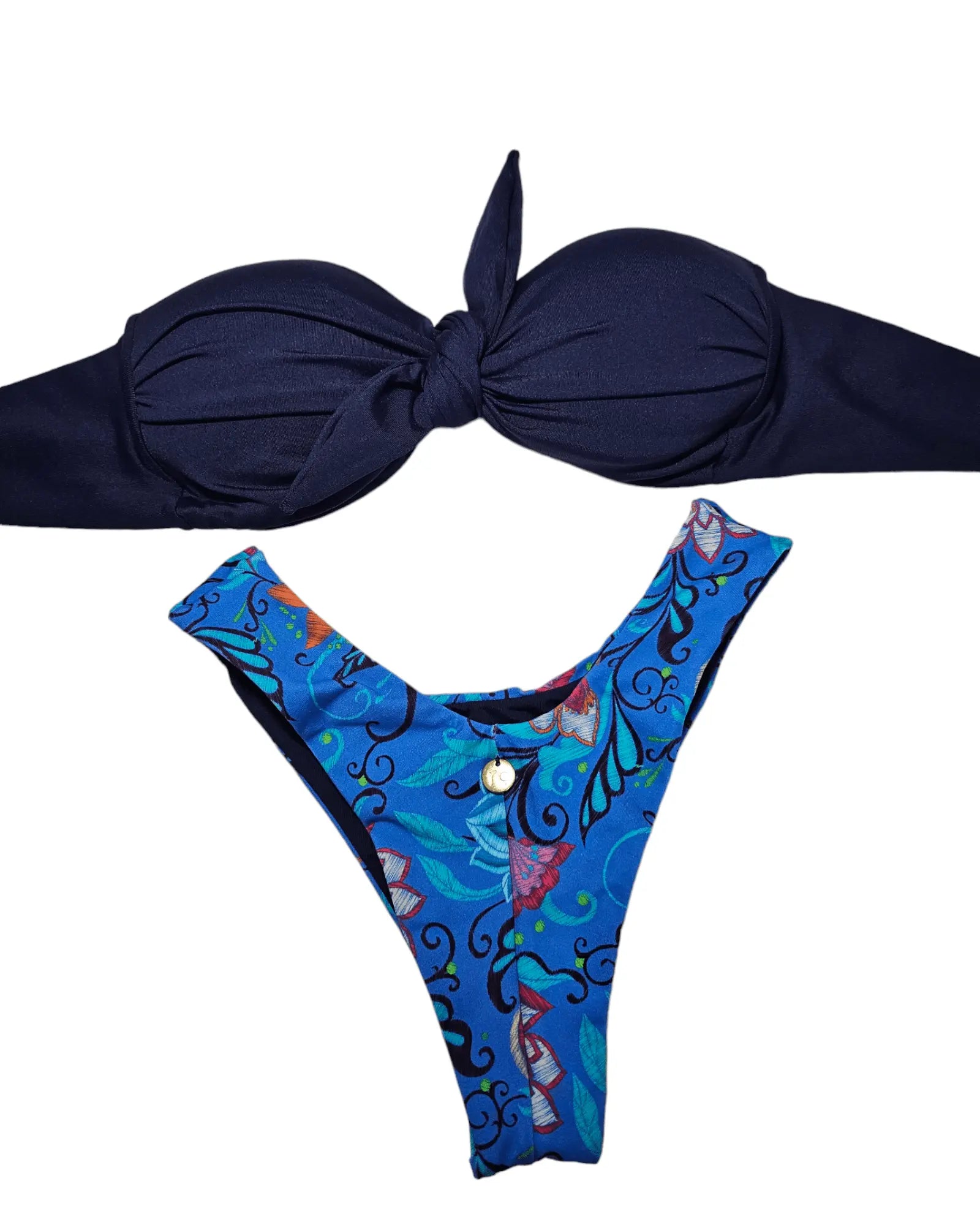 Strapless navy fun bikini set - Beeluxxe