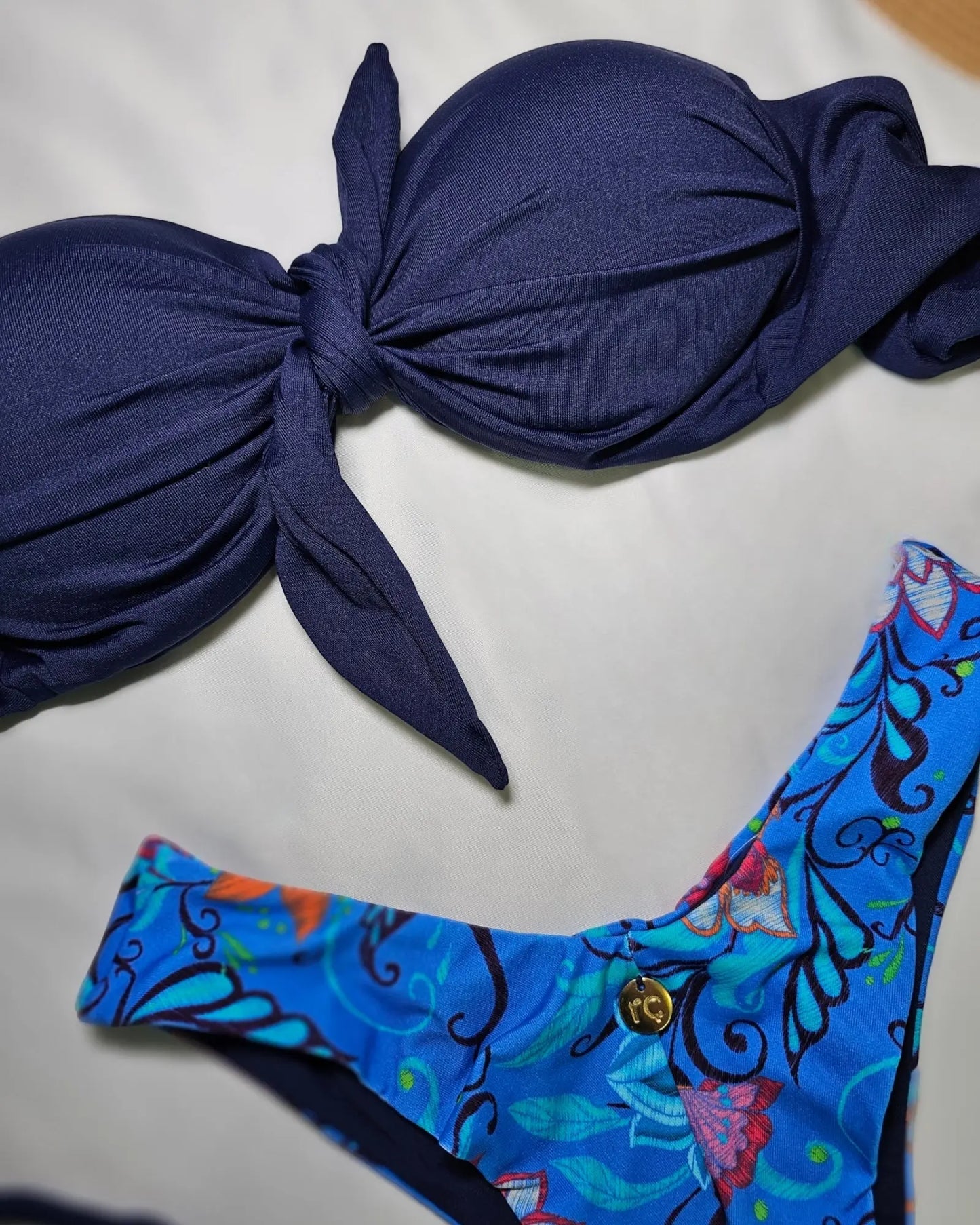 Strapless navy fun bikini set - Beeluxxe