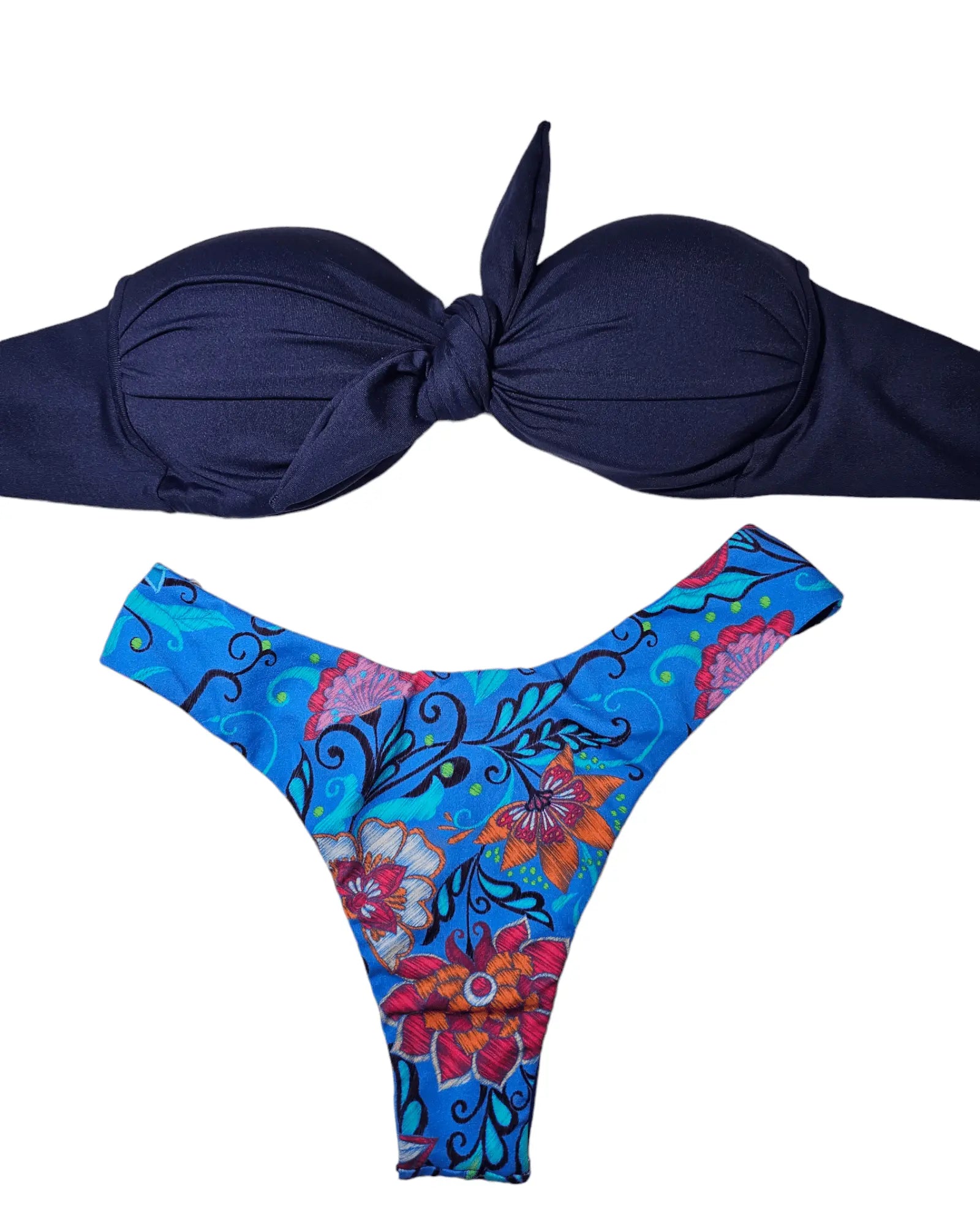 Strapless navy fun bikini set - Beeluxxe