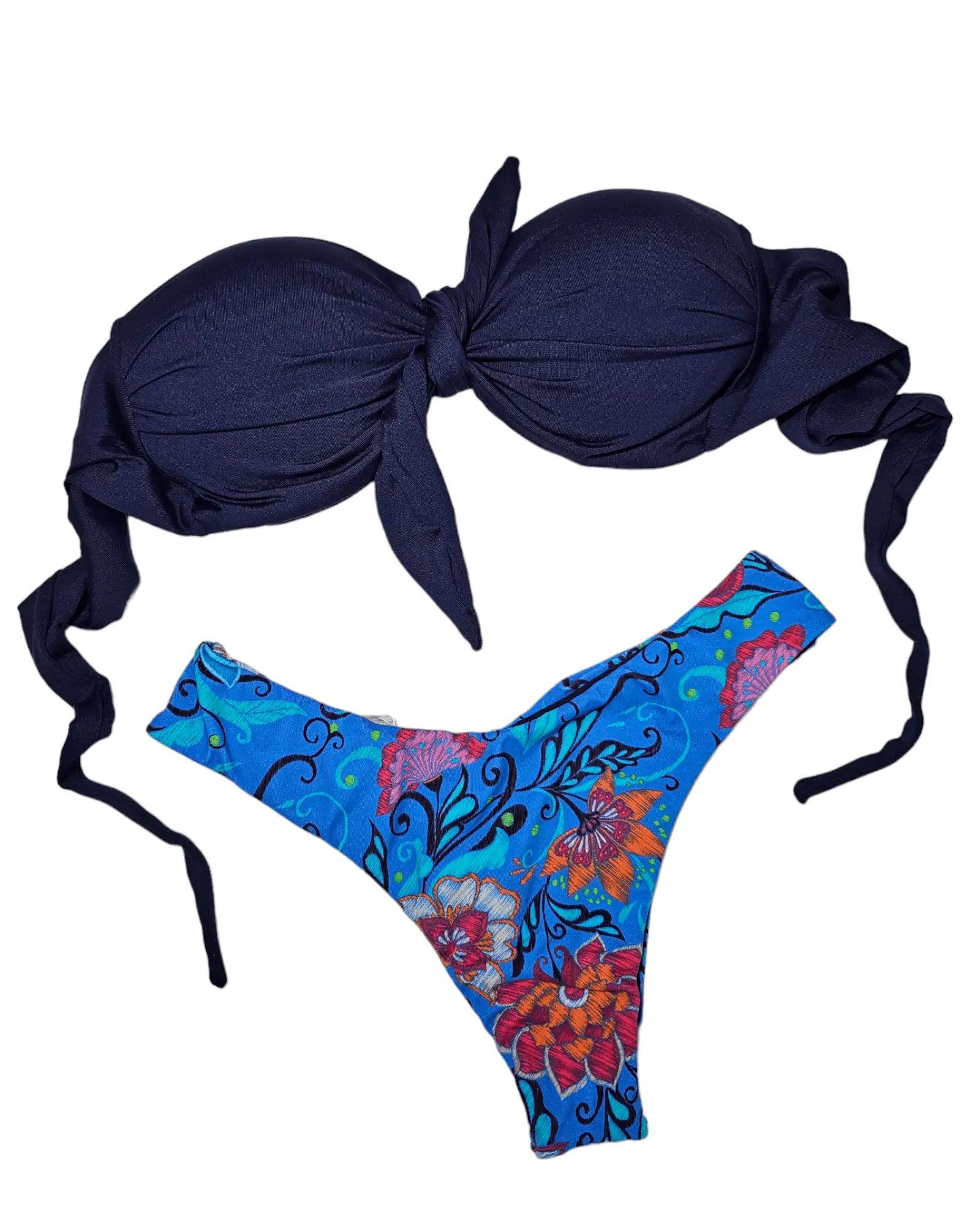 Strapless navy fun bikini set - Beeluxxe